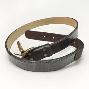 Calvin Klein Women Small Brown Leather Animal Print Embossed Belt Thin